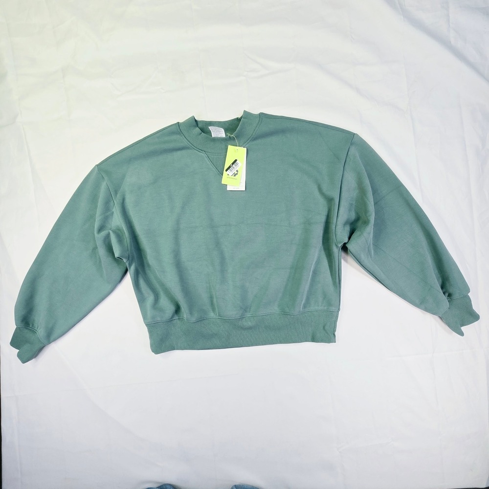 All in Motion Women's Airy Sleek Sweatshirt Small Green Ribbed Trim Activewear